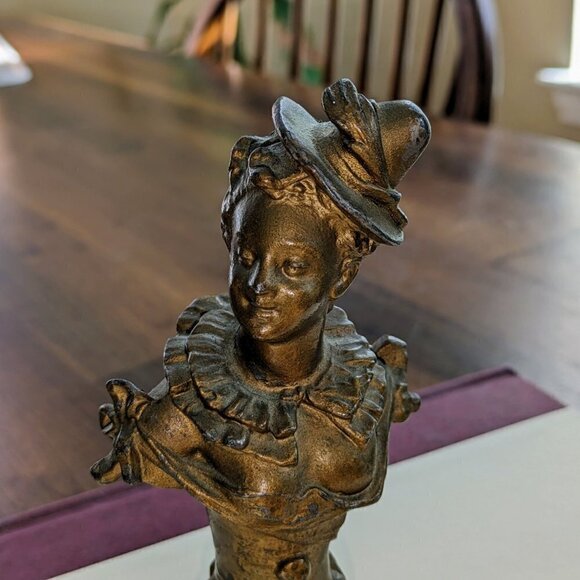Cast Iron Vintage Brass Victorian Lady Torso Bust Cane Topper - Picture 8 of 10